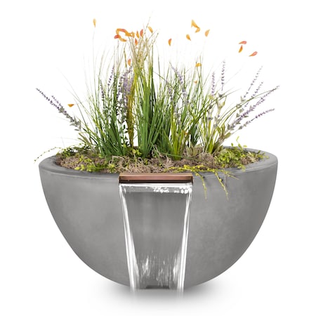 The Outdoor Plus 38 Round Luna Planter & Water Bowl - GFRC Concrete - Natural Gray - OPT-LUNPW38-NGY